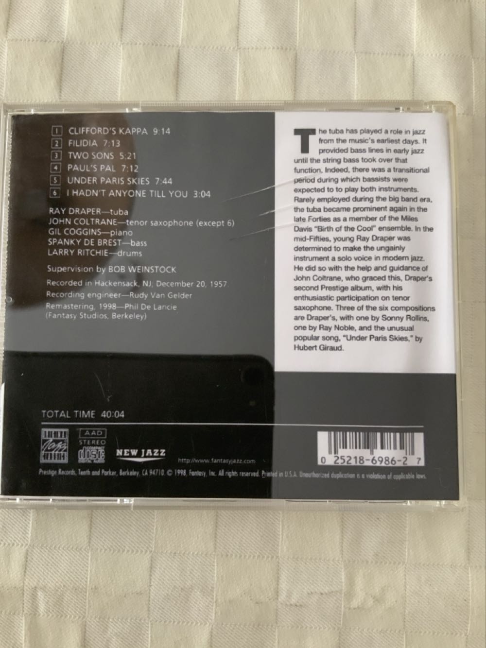 Ray Draper Quintet - New Jazz 8228 Featuring John Coltrane, The - The Ray Draper Quintet (12”) music collectible - Main Image 2