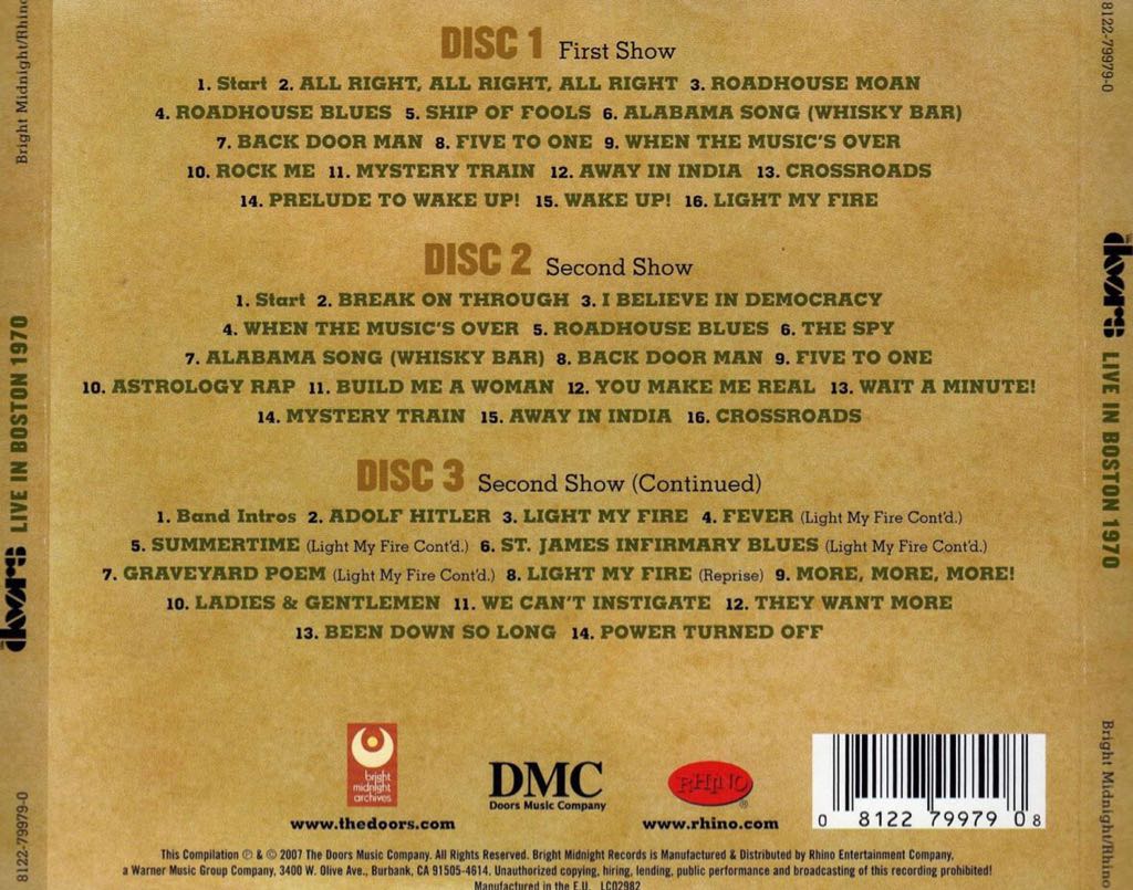 Live in Boston 1970 - Doors (CD) music collectible [Barcode 081227997908] - Main Image 2