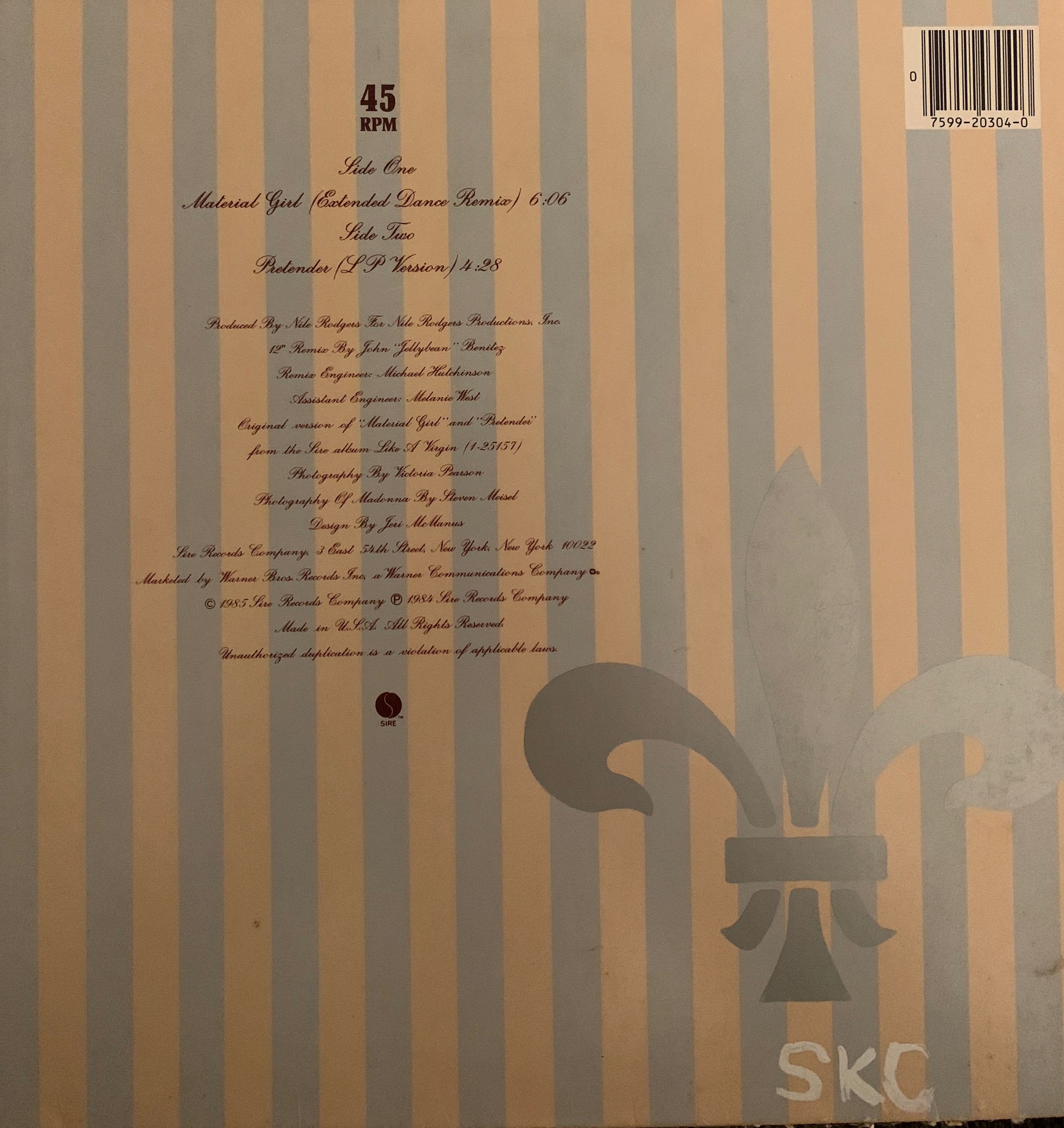 Material Girl  - Madonna (12”) music collectible [Barcode 075992030403] - Main Image 2