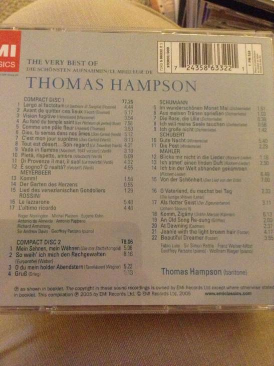 The Very Best Of Thomas Hampson - Thomas Hampson music collectible [Barcode 724358633221] - Main Image 2