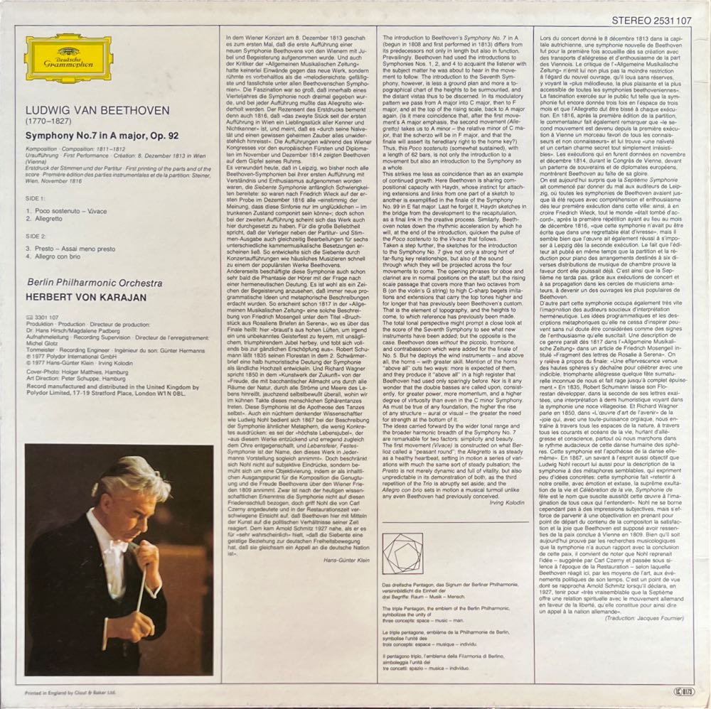Beethoven: Symphonie Nr. 7 - Herbert Von Karajan, Berliner Philarmoniker (12”) music collectible - Main Image 2