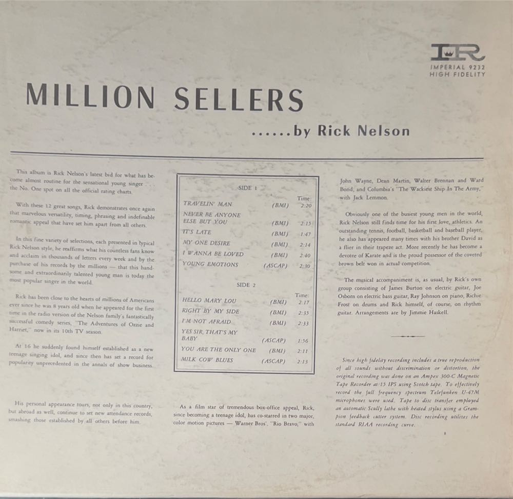 Million Sellers - Nelson, Rick (12”) music collectible - Main Image 2