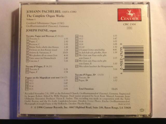 Johan Pachelbel The Complete Organ Works - Payne, Joseph (CD) music collectible [Barcode 044747230429] - Main Image 2