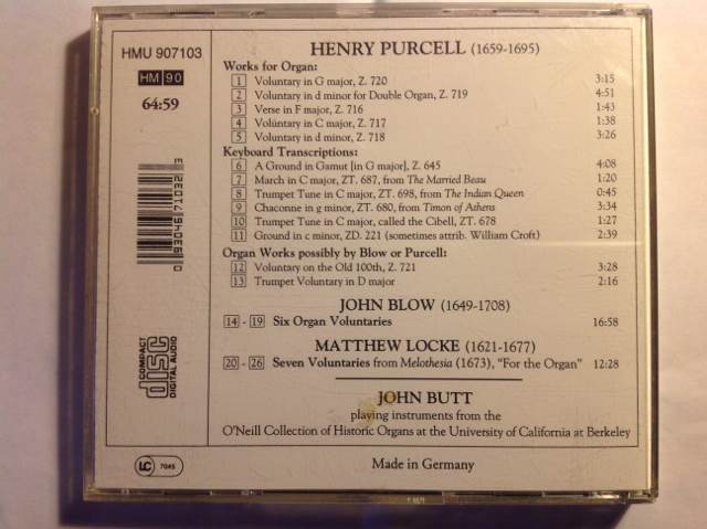 Purcell Complete Organ Works Blow & Lock Voluntaries - Butt, John (CD) music collectible - Main Image 2