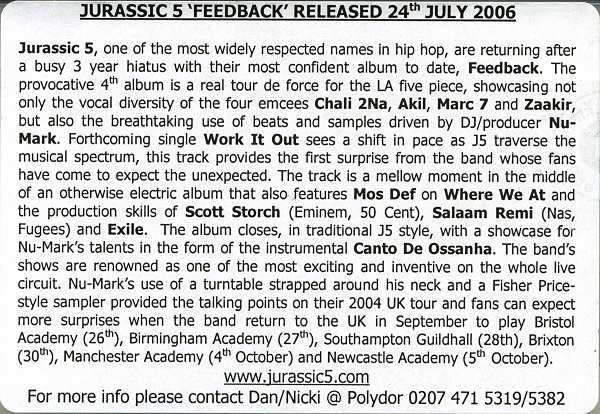 Feedback - Jurassic 5 (CD) music collectible [Barcode 602517040281] - Main Image 4