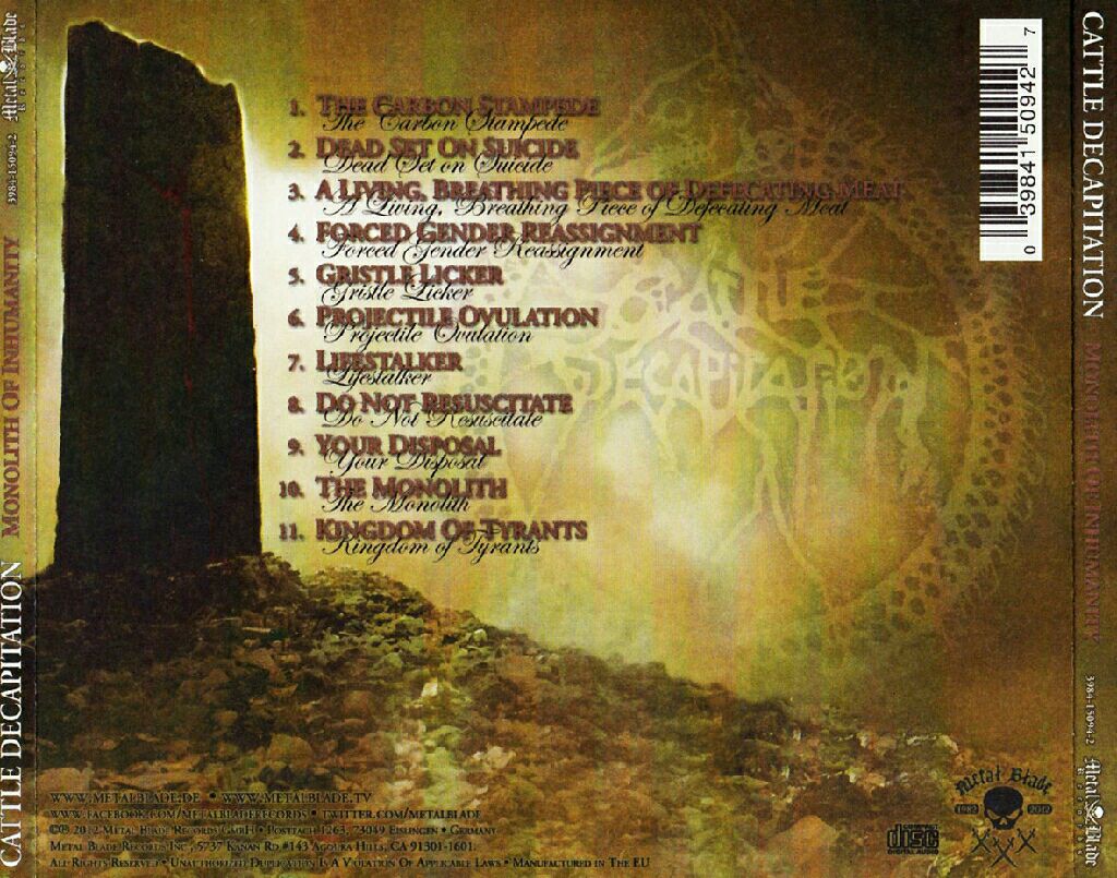 Monolith of Inhumanity - Cattle Decapitation (CD) music collectible [Barcode 039841509427] - Main Image 2