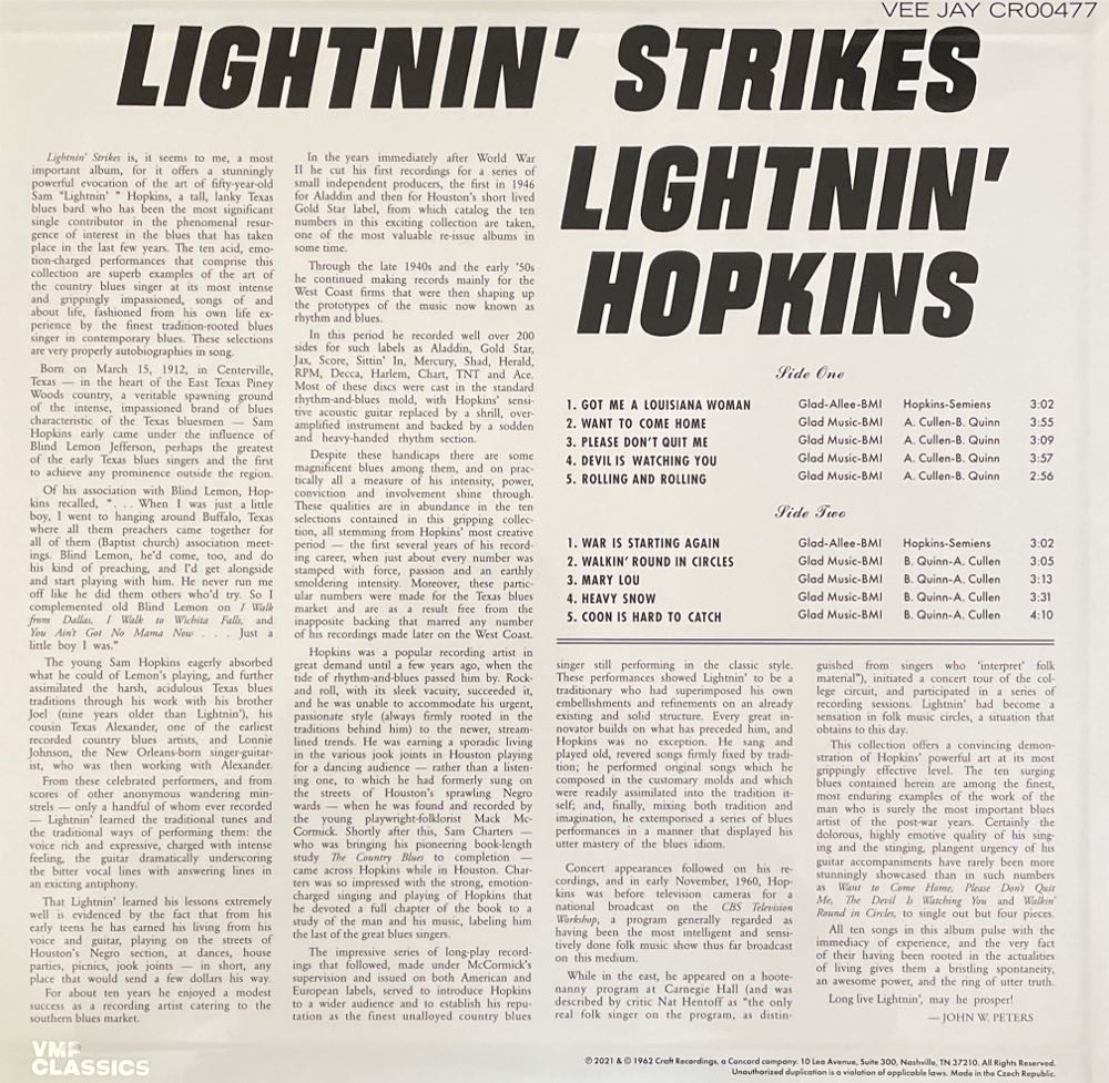 Lightnin’ Strikes - Lightnin’ Hopkins (12” - 32) music collectible - Main Image 2