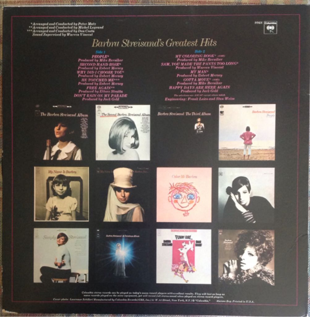 Barbra Streisand’s Greatest Hits - Barbra Streisand (12”) music collectible - Main Image 2