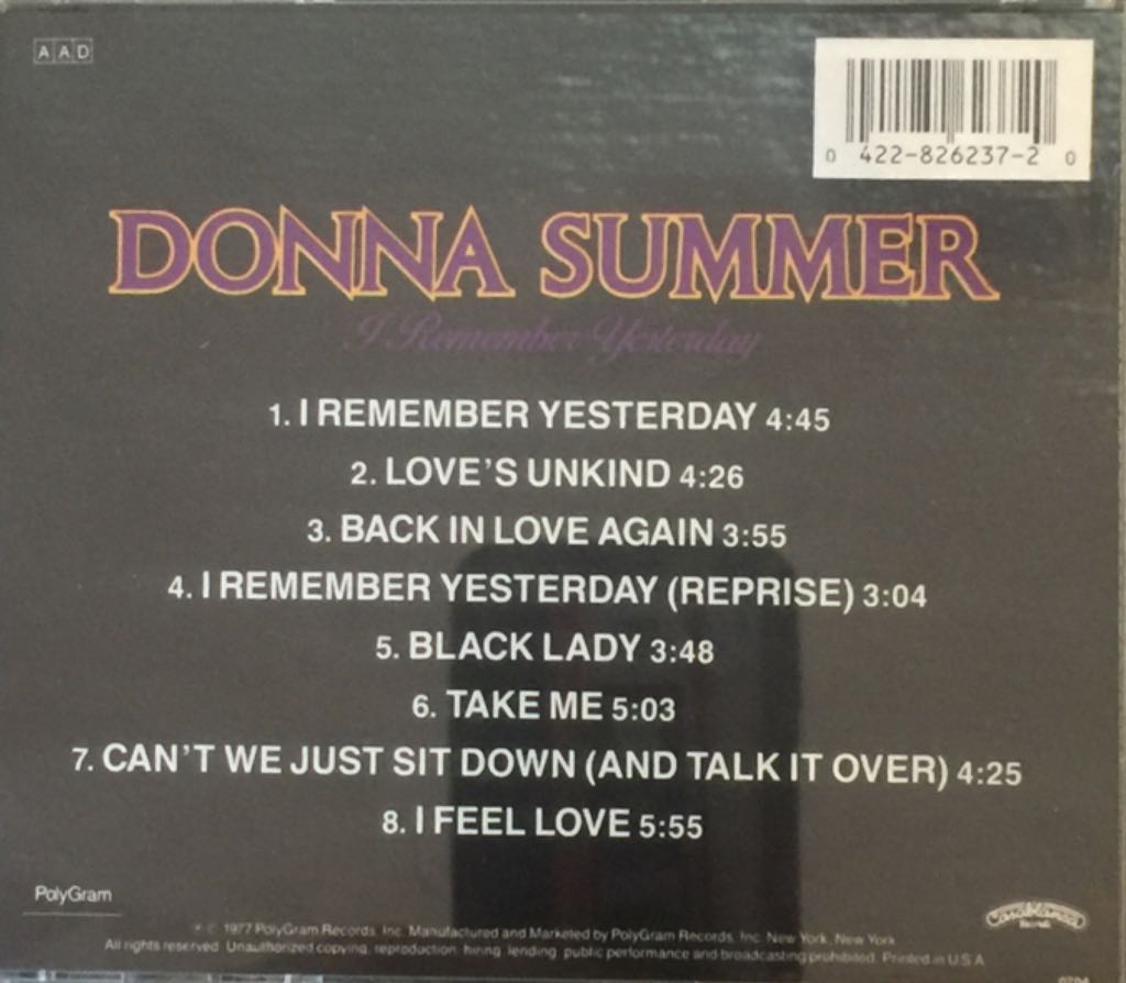 I Remember Yesterday - Donna Summer (CD - 35) music collectible [Barcode 042282623720] - Main Image 2