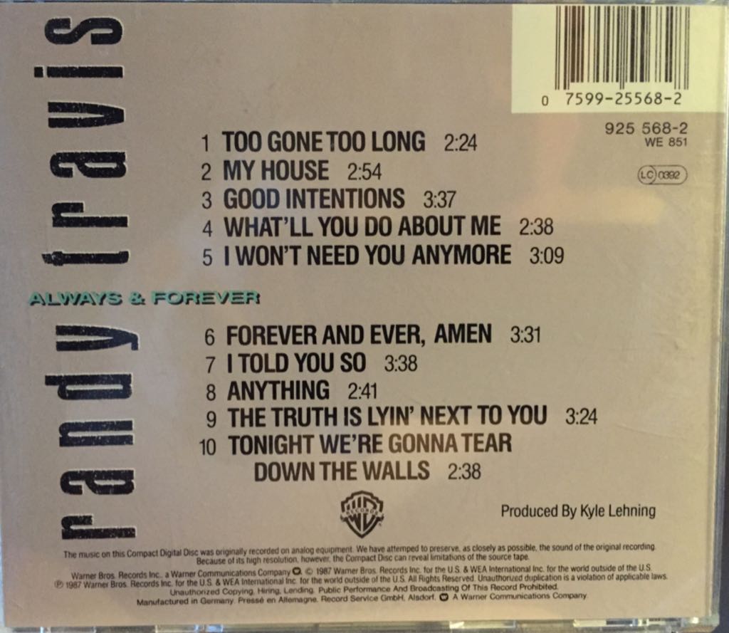 Always & Forever - Randy Travis (CD - 31) music collectible [Barcode 075992556828] - Main Image 2