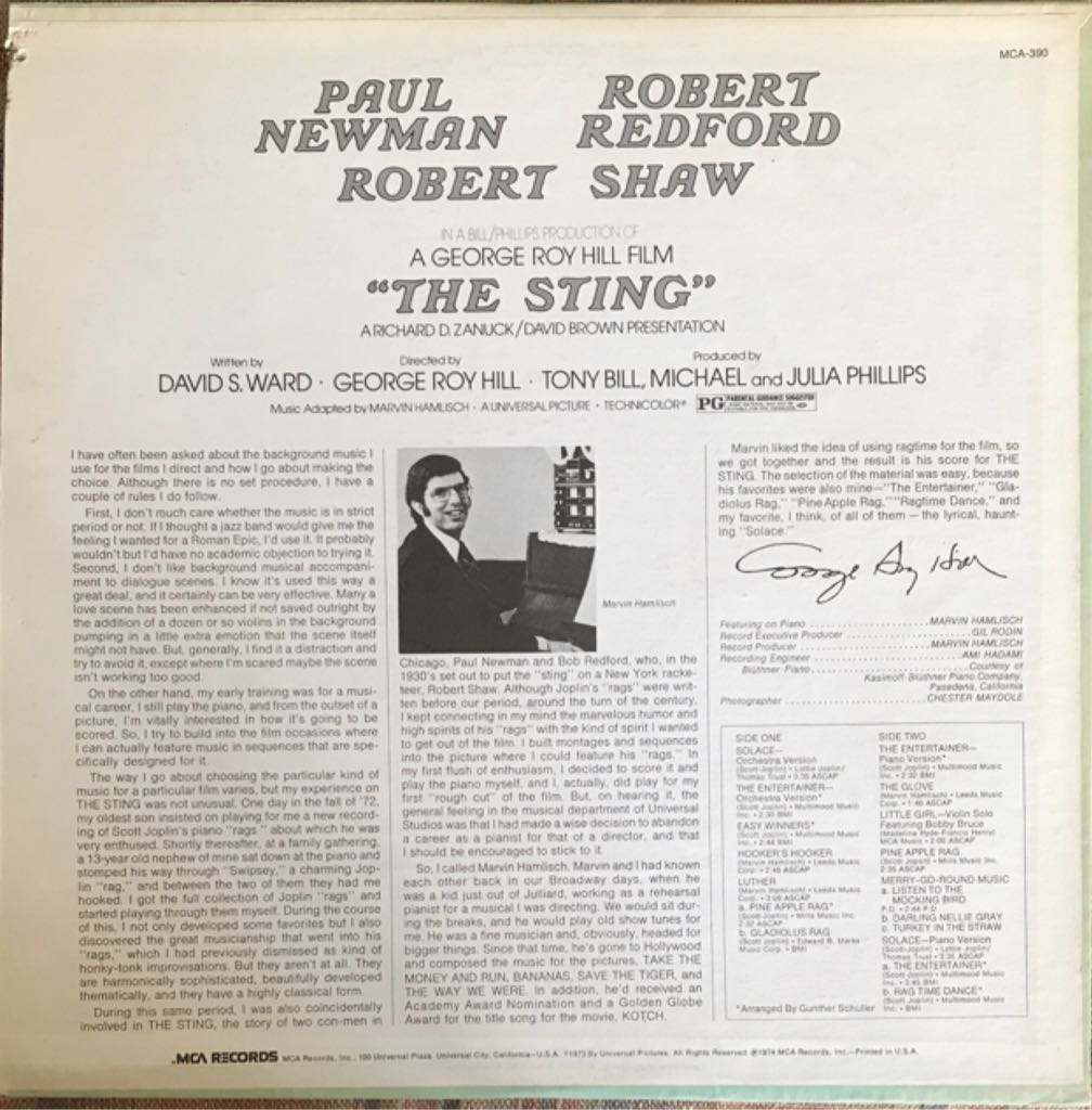 The Sting - Joplin, Scott (12”) music collectible - Main Image 2