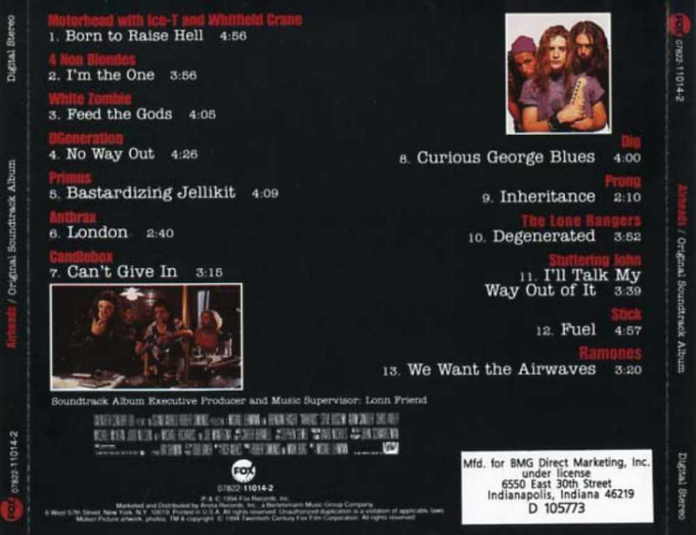 Airheads - Original Soundtrack Album - Various Artists/Sampler (CD) music collectible [Barcode 078221101424] - Main Image 2