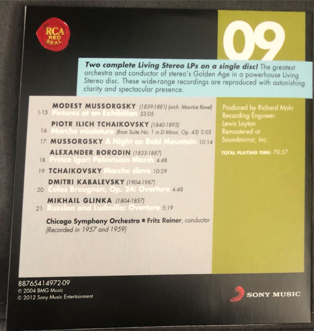 Pictures At An Exhibition / A Night On Bald Mountain / And Other Russian Showpieces - Mussorgsky; Tchaikovsky; Borodin; Kabalevsky; Glinka; Reiner; Chicago S O (CD - 71) music collectible - Main Image 2