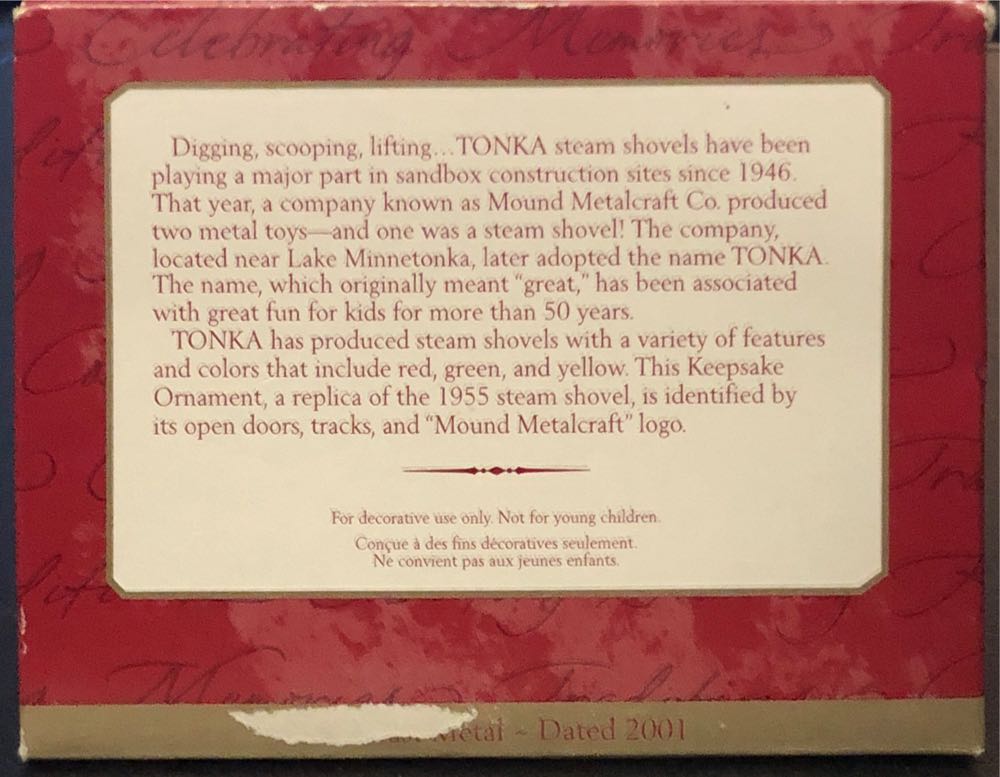 Tonka - 2001 1955 Steam Shovel - Tonka (Toy Construction Equipment) ornament collectible [Barcode 015012589528] - Main Image 2