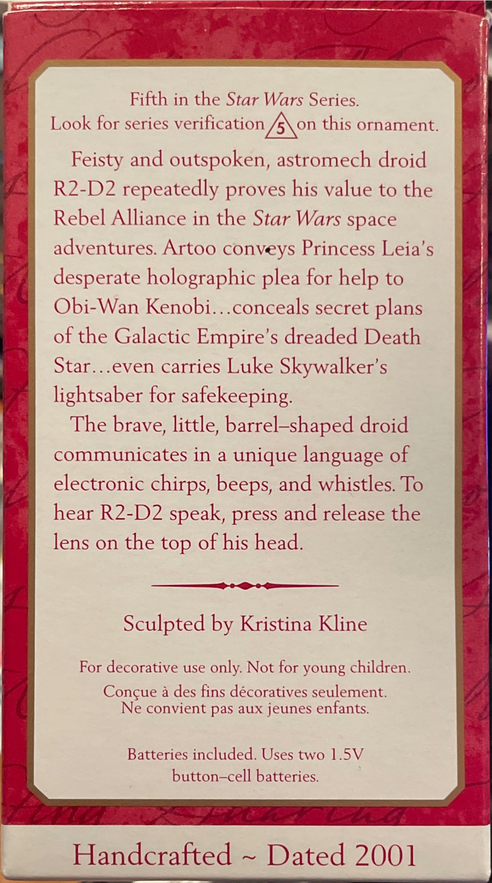 Star Wars 2001 #5 R2-D2  - Keepsake (Star Wars) ornament collectible [Barcode 015012592757] - Main Image 2