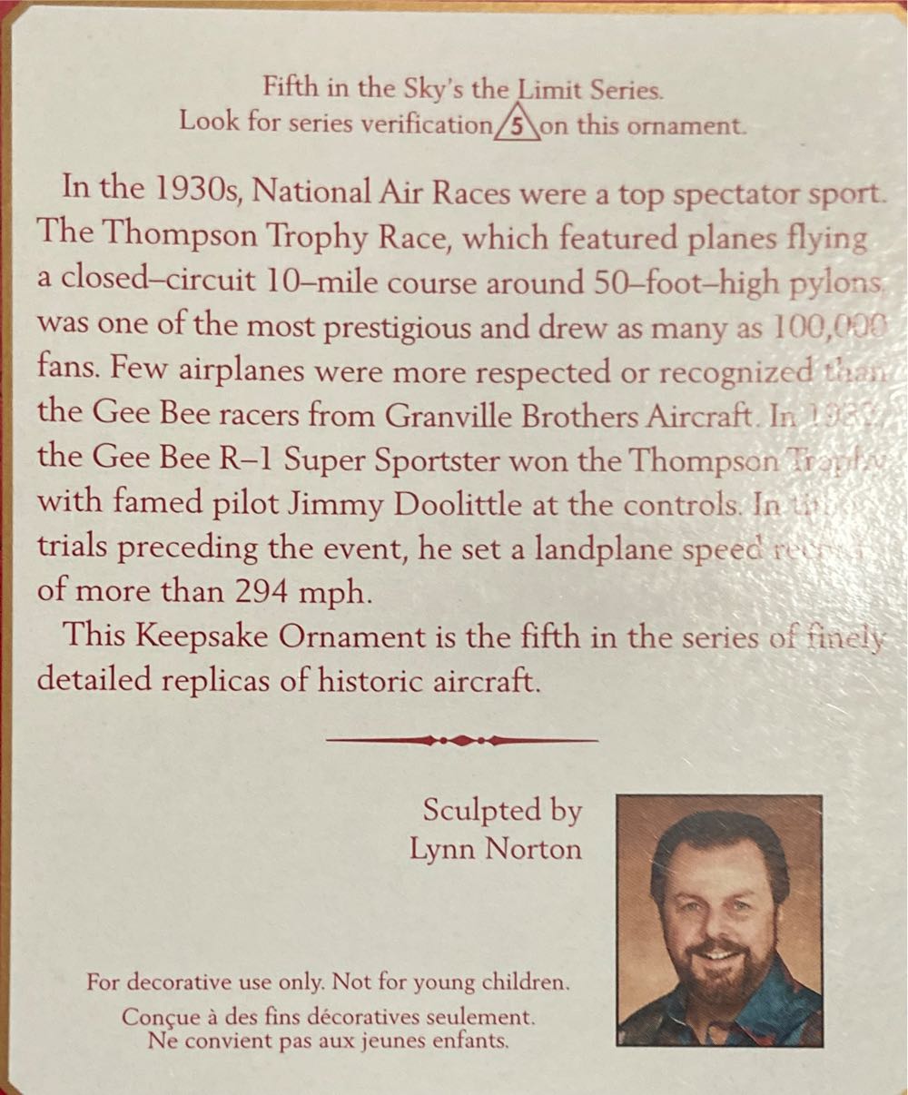 Gee Bee R-1 Super Sportster - Sky’s The Limit (Aviation) ornament collectible [Barcode 015012595109] - Main Image 2