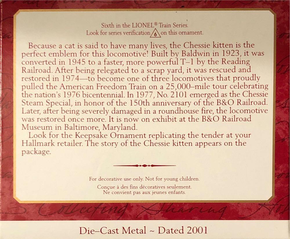 Chessie Steam Special Locomotive - Lionel Train Series (Trains) ornament collectible [Barcode 015012603194] - Main Image 2