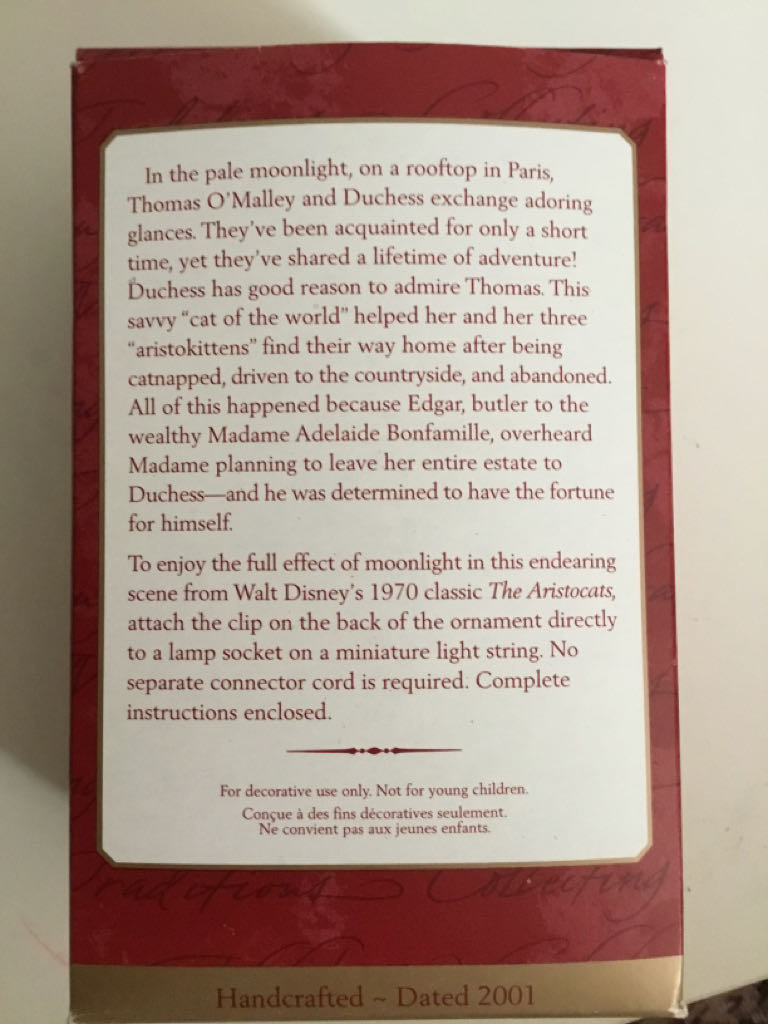 Aristocats - Thomas & Duchess - Disney’s The Aristocats (Disney) ornament collectible [Barcode 015012609455] - Main Image 2