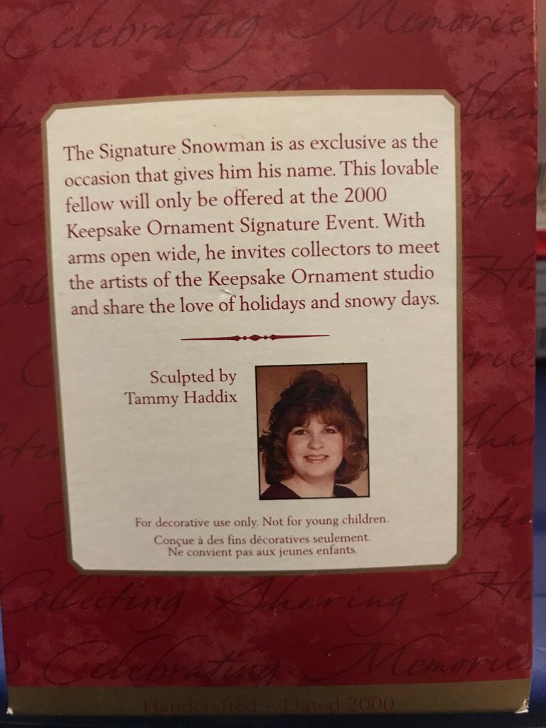 Signature Snowman - Misc (Snowman) ornament collectible [Barcode 015012612172] - Main Image 2