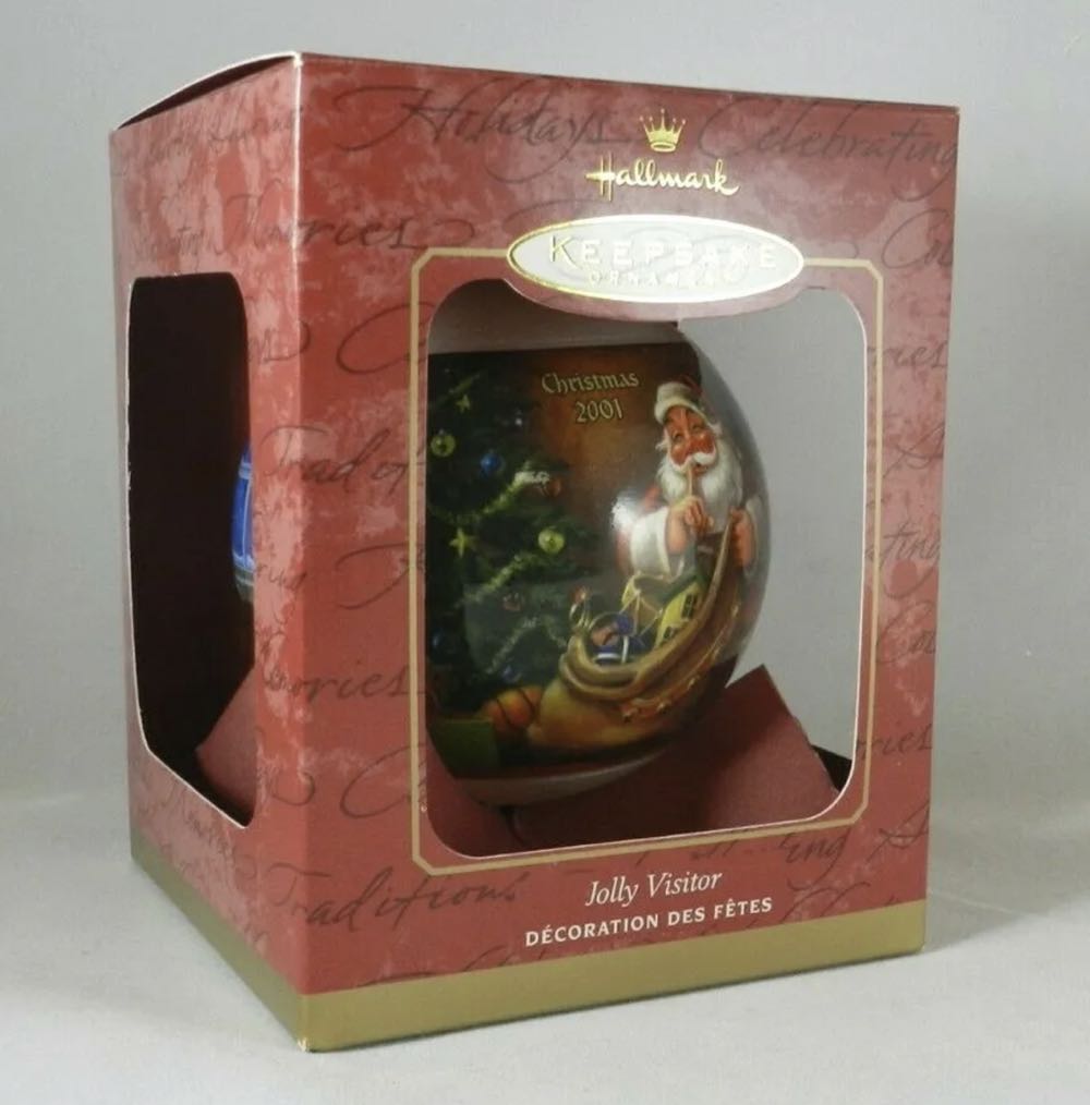 Hallmark Keepsake. Christmas. Glass Ornament. 2001. Jolly Visitor. Designed By Tracy Larsen. - Keepsake Glass Ball (Jolly Visitor) ornament collectible [Barcode 015012630442] - Main Image 3