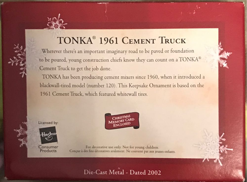 Tonka 1961 Cement Truck - Cars And Trucks (Keepsake) ornament collectible [Barcode 015012632422] - Main Image 2