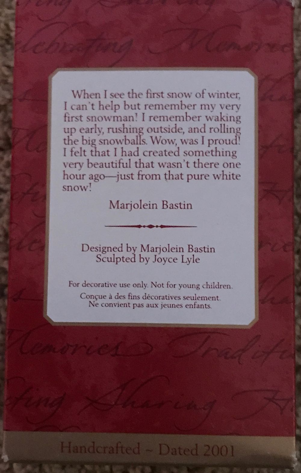 My First Snowman - Nature’s Sketchbook (Marjolein Bastin) ornament collectible [Barcode 015012638158] - Main Image 3
