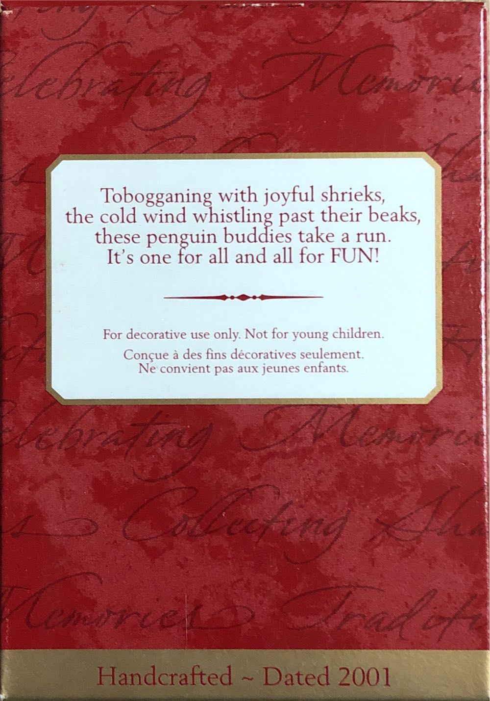 Hallmark Keepsake. Christmas. Penguins. 2001. Penguins At Play. - Unofficial Penguin Series (Penguins At Play) ornament collectible [Barcode 015012639483] - Main Image 2