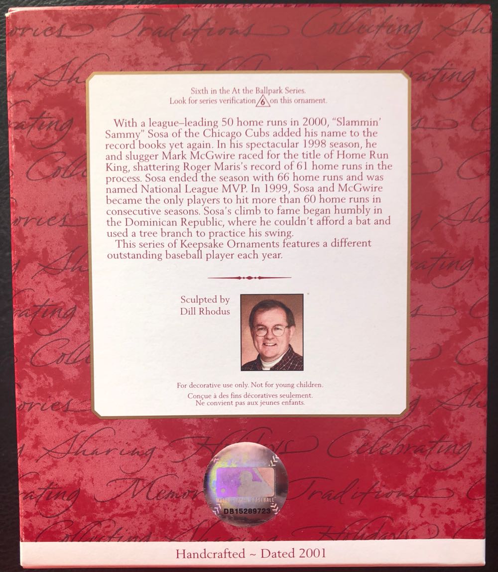 Sammy Sosa - At the Ballpark (Hallmark Keepsake) ornament collectible [Barcode 015012652734] - Main Image 2