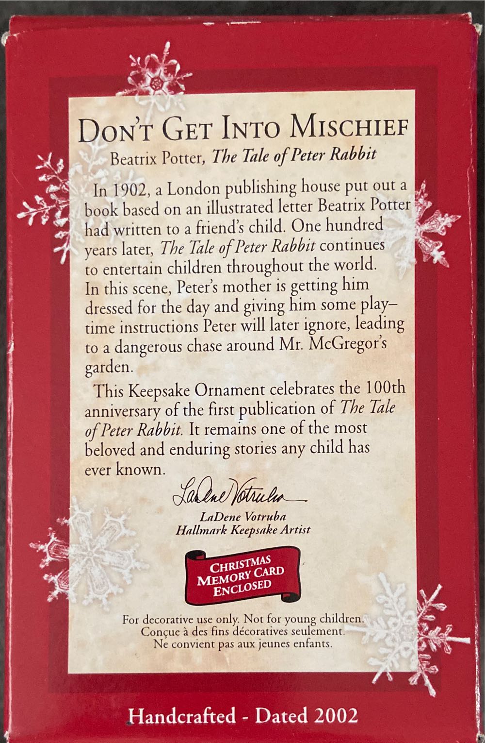 Don’t Get Into Mischief - Beatrix Potter, The Tale Of Peter Rabbit (Petee Rabbit) ornament collectible [Barcode 015012697131] - Main Image 2