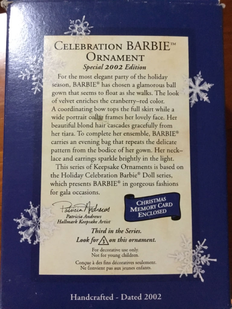 Celebration Barbie #3 - Celebration Barbie (Baribe) ornament collectible [Barcode 015012705812] - Main Image 2