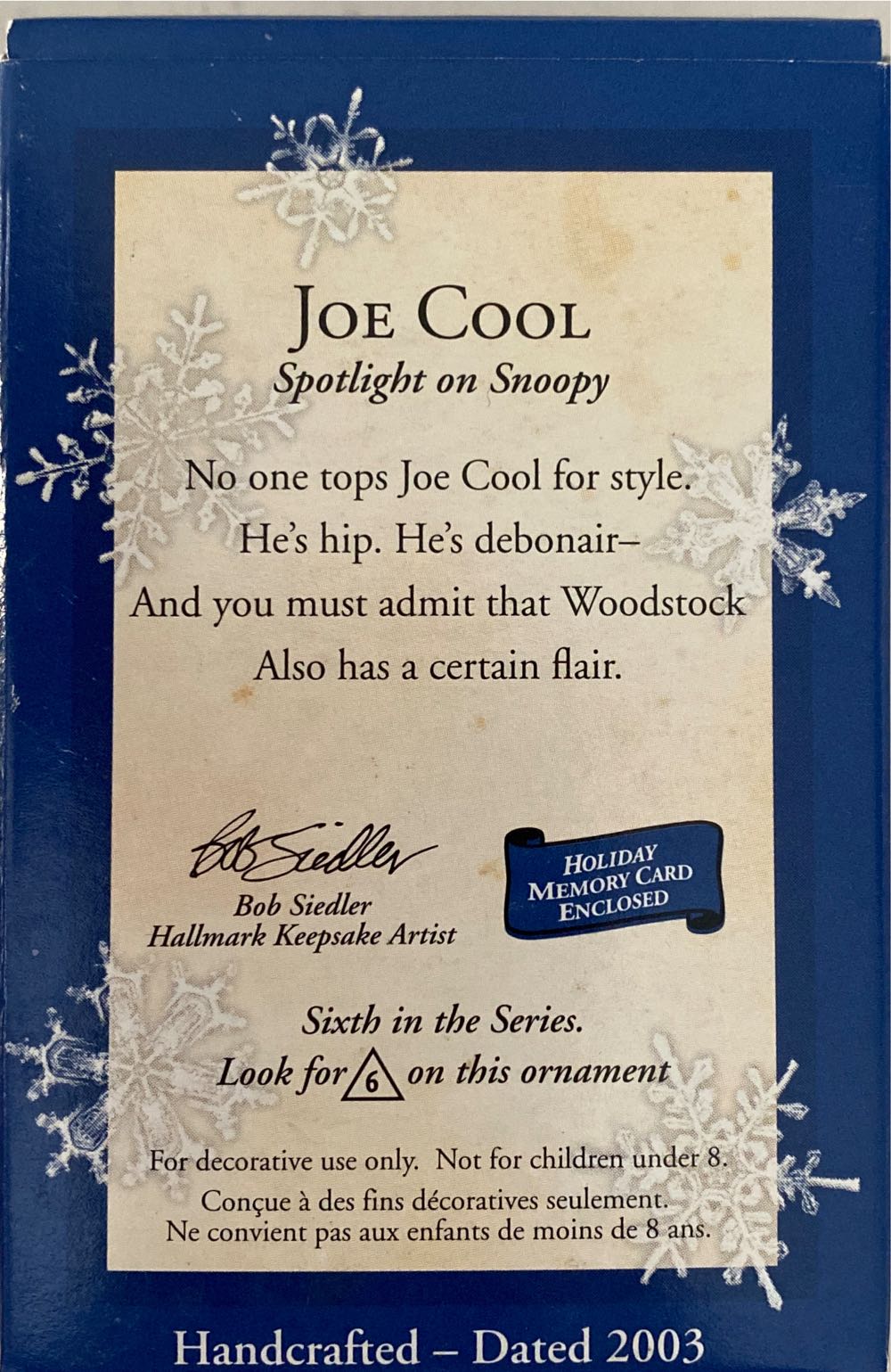 #6 Joe Cool - Spotlight On Snoopy (Peanuts) ornament collectible [Barcode 015012715965] - Main Image 3