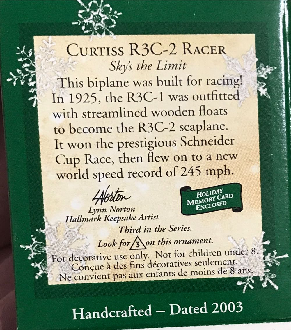 Curtiss R3C-2 Racer - Miniature Skys The Limit (Aviation) ornament collectible [Barcode 015012721874] - Main Image 2