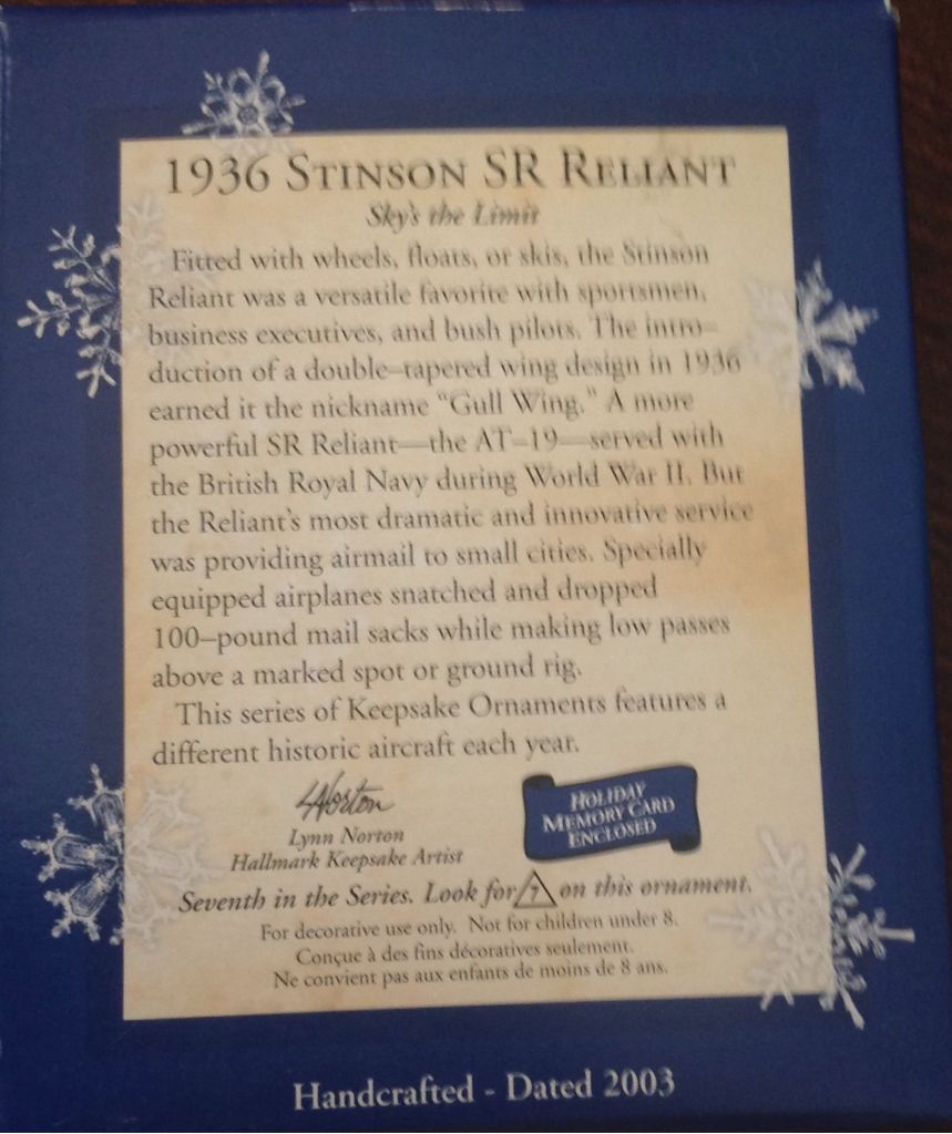 1936 Stinson SR Reliant - Sky’s The Limit (Aviation) ornament collectible [Barcode 015012732993] - Main Image 2