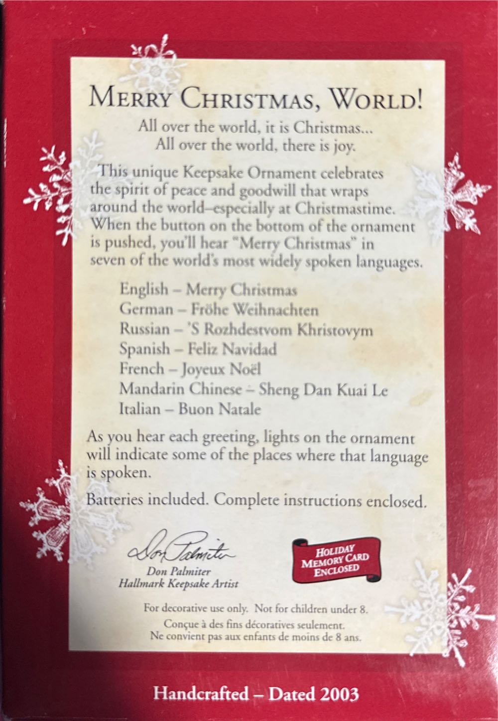 Merry Christmas, World! - Santa (Santa) ornament collectible [Barcode 015012736793] - Main Image 3