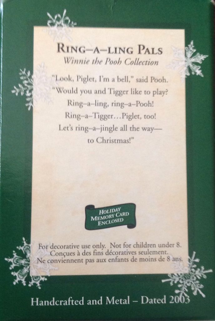 Miniature Disney WTP Ring-A-Ling Pals - Christmas Bells (Winnie the Pooh) ornament collectible [Barcode 015012739077] - Main Image 2