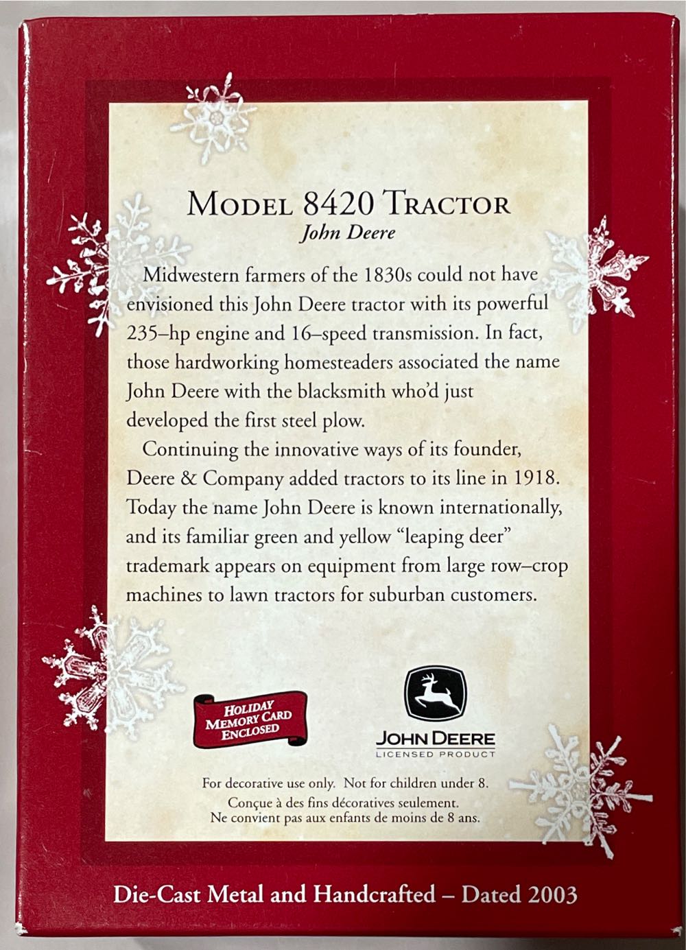 Model 8420 Tractor   (John Deere) ornament collectible [Barcode 015012739282] - Main Image 2