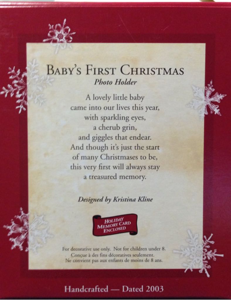 Baby’s First Christmas  (Keepsake) ornament collectible [Barcode 015012741148] - Main Image 2