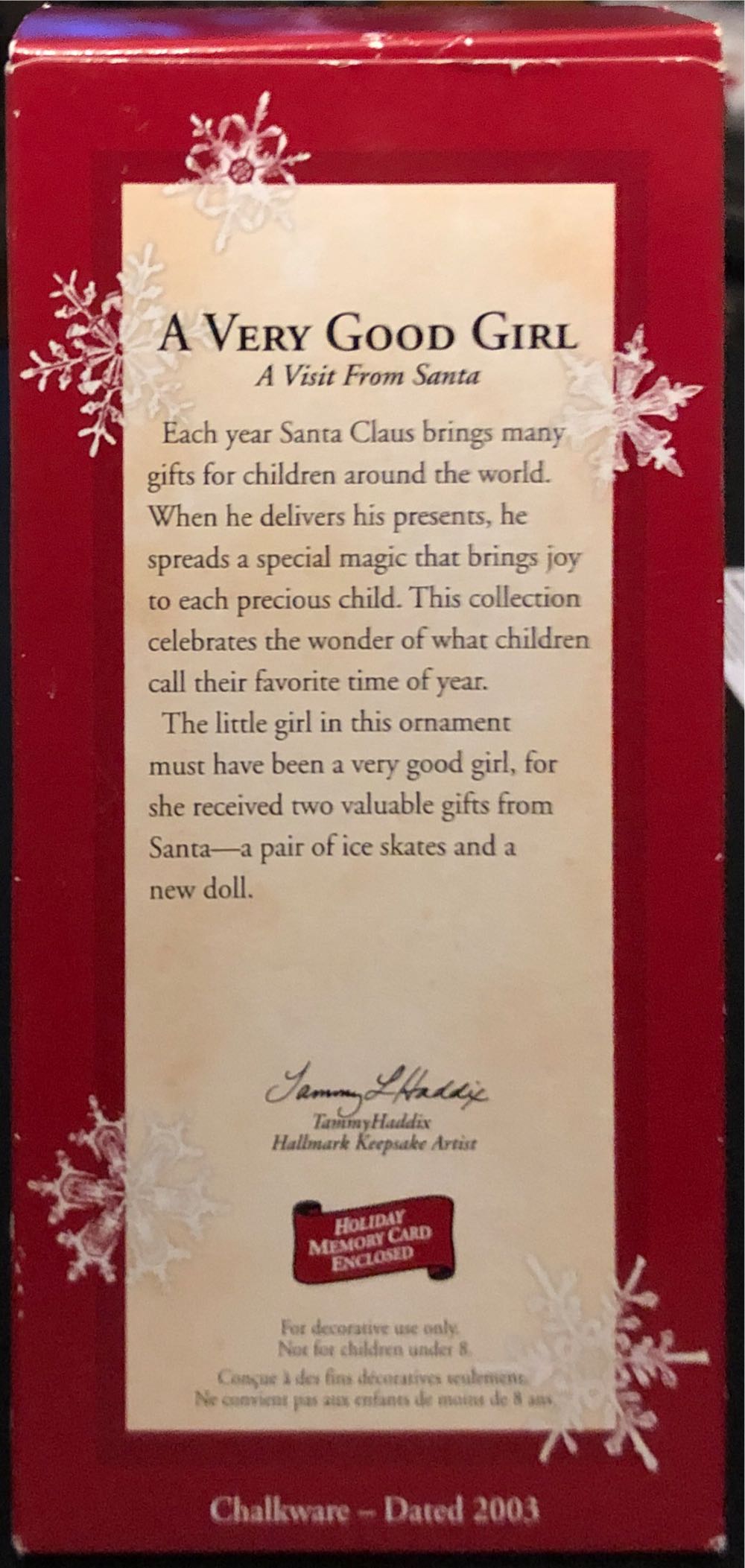 A Very Good Girl - Keepsake Ornament (Girl, Doll, Santa) ornament collectible [Barcode 015012774771] - Main Image 2