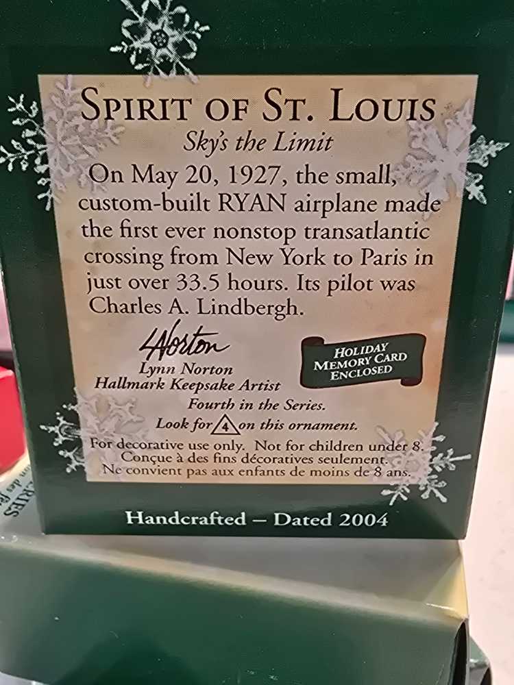 Spirit Of St. Louis - 4 - Sky’s The Limit Miniature (Miniature) ornament collectible [Barcode 015012782066] - Main Image 3