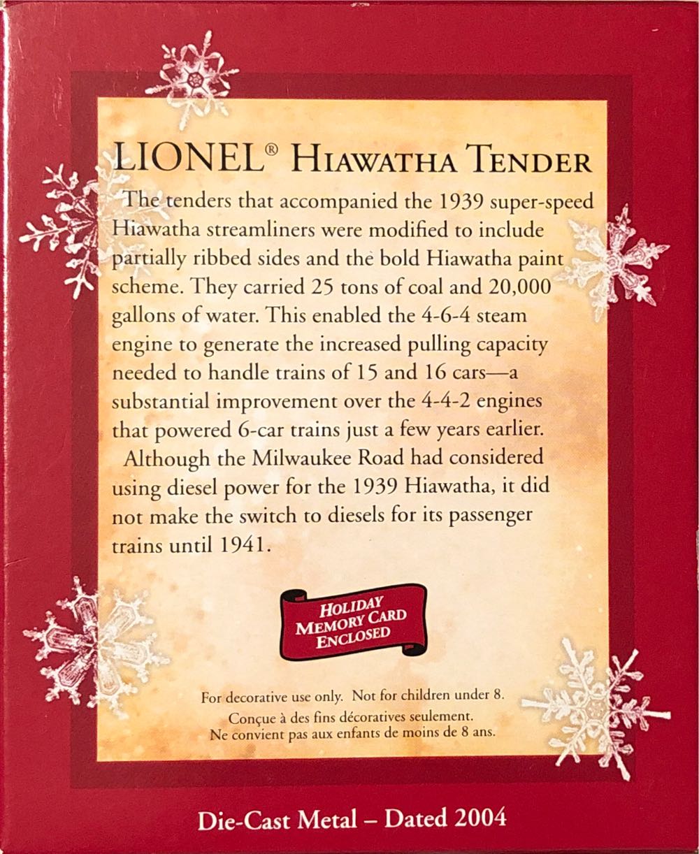 Lionel Hiawatha Tender - Lionel Train Series (Trains) ornament collectible [Barcode 015012782097] - Main Image 2