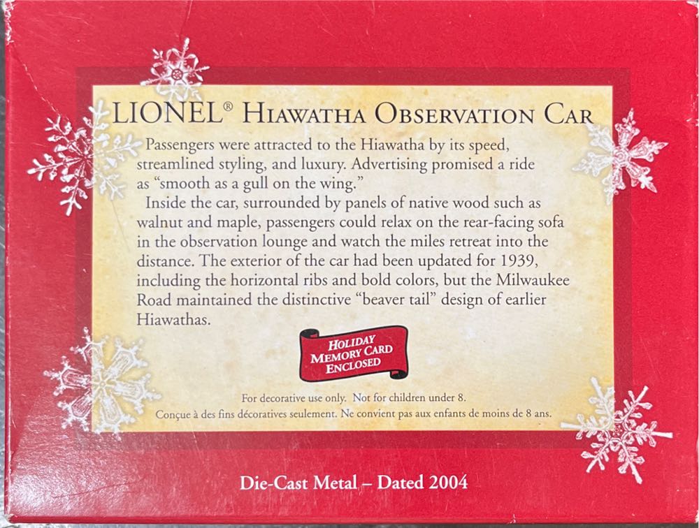 Lionel Hiawatha Observation Car - Lionel Train Series (Trains) ornament collectible [Barcode 015012782103] - Main Image 5