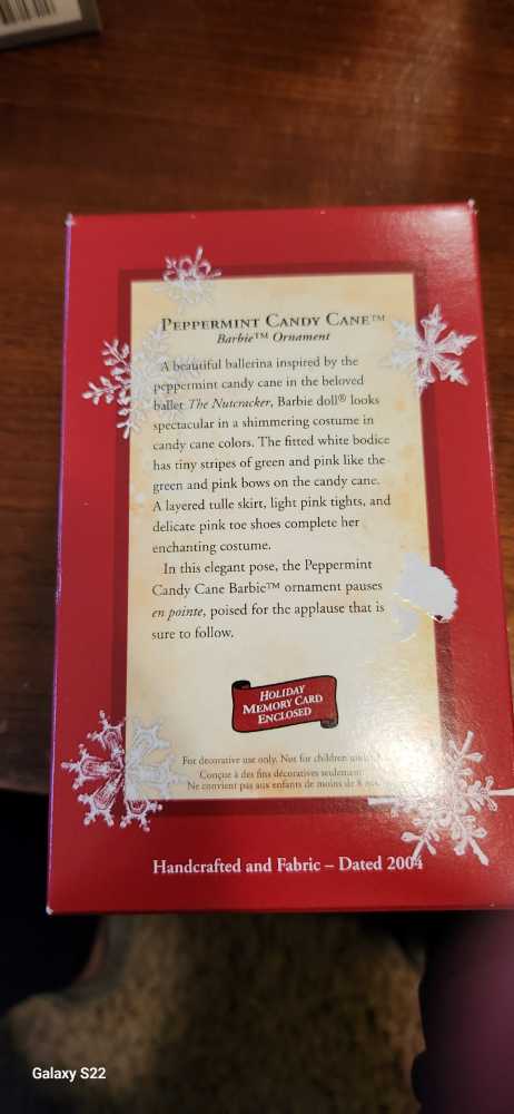 Barbie: Peppermint Candy Cane - Barbie (Barbie) ornament collectible [Barcode 015012813296] - Main Image 4