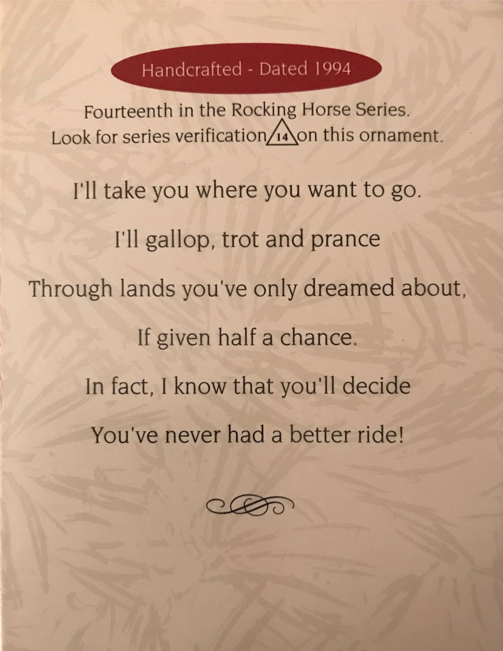 Rocking Horse #14 (1994) - Rocking Horse (Horse) ornament collectible [Barcode 015012112849] - Main Image 3