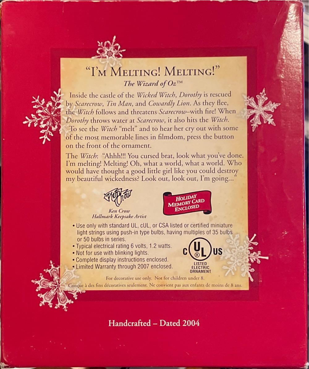 I’m Melting! Melting! - The Wizard Of Oz (Movies) ornament collectible [Barcode 015012816709] - Main Image 2