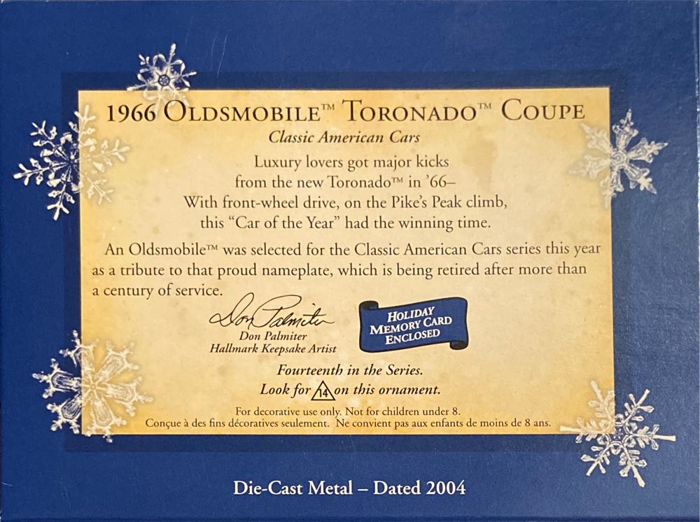 Classic American Cars - 2004 - #14 - 1966 Oldsmobile Toronado Coupe - Classic American Cars (Cars) ornament collectible [Barcode 015012816914] - Main Image 2