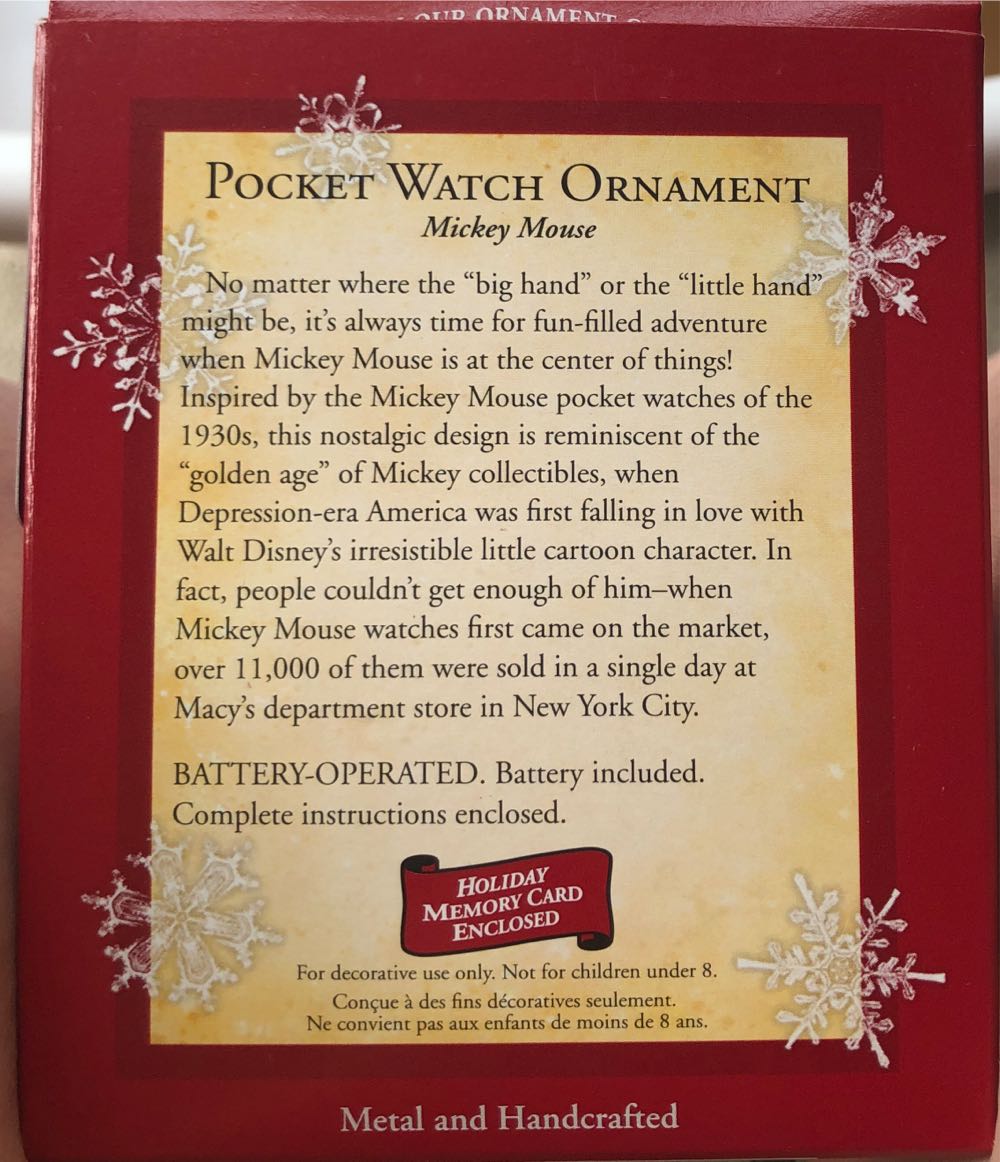 Pocket Watch Ornament - Mickey Mouse (Disney) ornament collectible [Barcode 015012823028] - Main Image 2