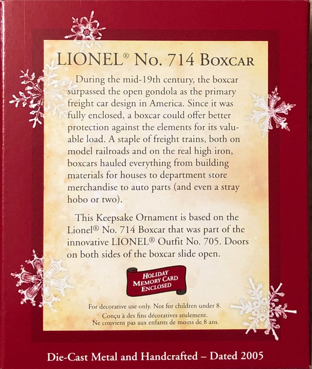 LIONEL No. 714 Boxcar - Lionel Train Series (Trains) ornament collectible [Barcode 015012838589] - Main Image 2