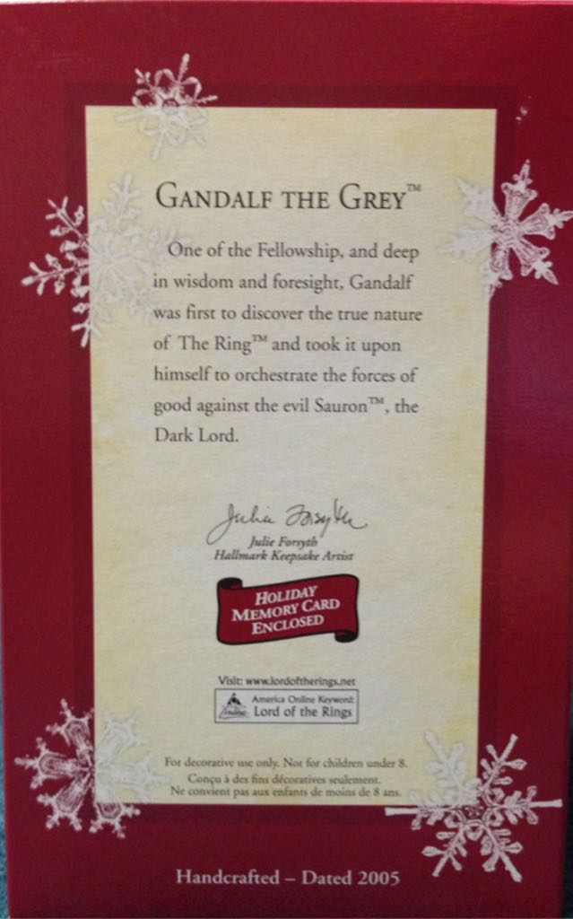 The Lord Of The Rings:  Gandalf The Grey - Lord Of The Rings: Fellowship Of The Ring (Lord Of The Rings) ornament collectible [Barcode 015012851908] - Main Image 2
