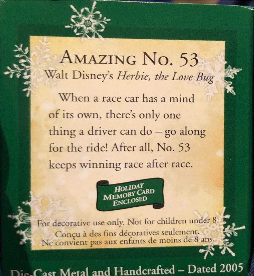 Disney: Herbie, The Love Bug: Herbie Amazing No. 53 - Herbie, The Love Bug (Disney) ornament collectible [Barcode 015012851922] - Main Image 2
