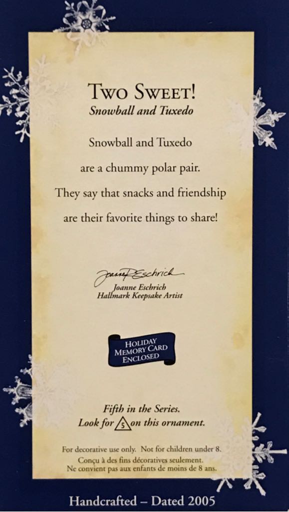 Snowball And Tuxedo 2005 - Two Sweet! (Snowball And Tuxedo) ornament collectible [Barcode 015012853193] - Main Image 2